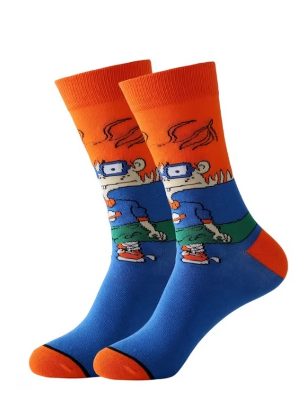 Rugrats Cartoon Chuckie Orange & Blue Graphic Crew Socks - Men's